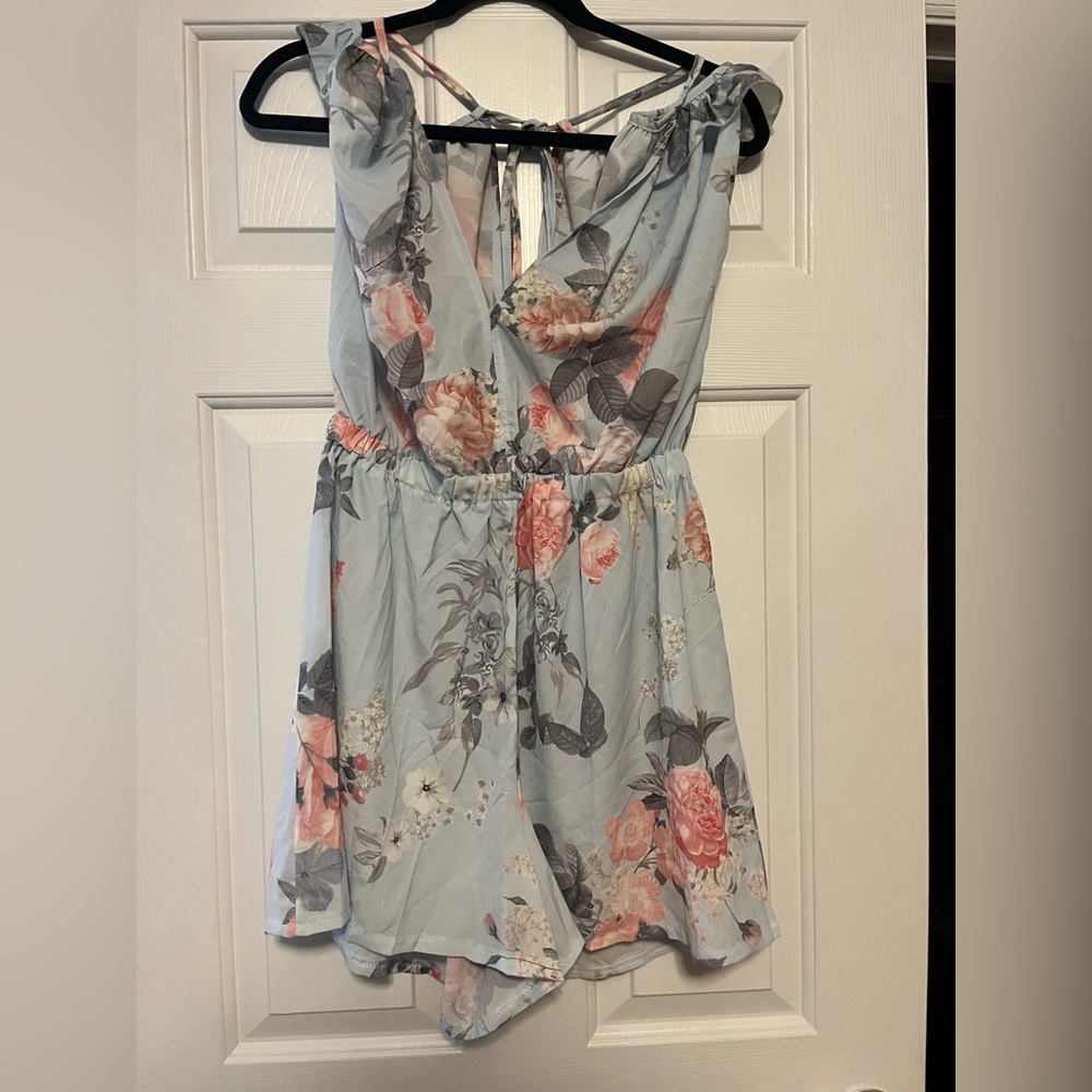 Cold Shoulder, Open Back Floral Romper